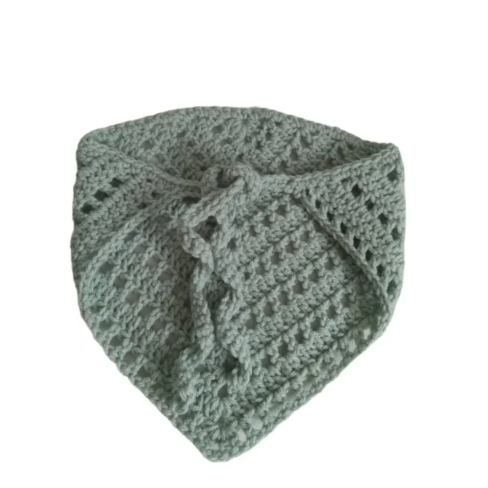 Handmade Boho Sage Green Acrylic Crochet Triangle Bandana Hair Scarf One Size